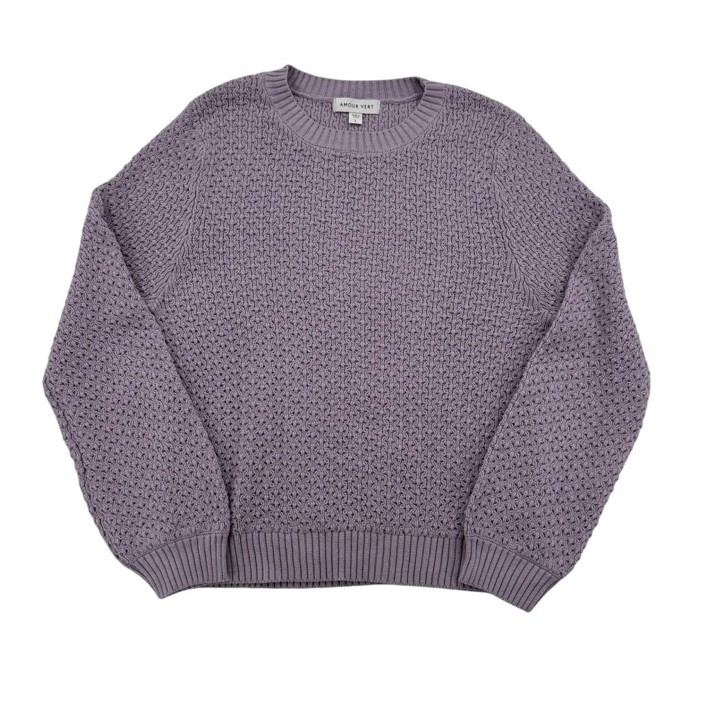 Amour Vert Sweater Women L Lavender Purple Organic Cotton Textured Knit Pullover
